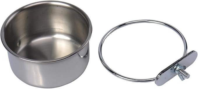 Mrli Pet Food & Water Bird Cup with Clamp Holder Stainless Steel Coop Cup Feeding Dish Feeder for All Bird Small Animal and Puppy Dog Cages 20 Oz