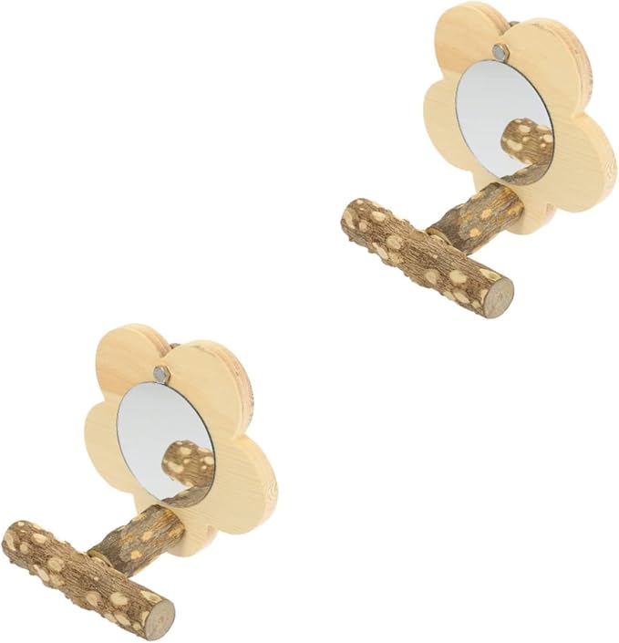 Mipcase 2pcs Wooden Parrot Perch with Mirror Decorative Bird Stand for Parrots Pets and Bird Cages for Training and Playtime Activities