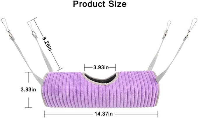 Small Animal Hammock Tunnel Bed, Warm Hamster Nest in Winter, Hanging Tunnel Hammock Toys for Guinea Pigs, Ferrets, Sugar Gliders(Purple)