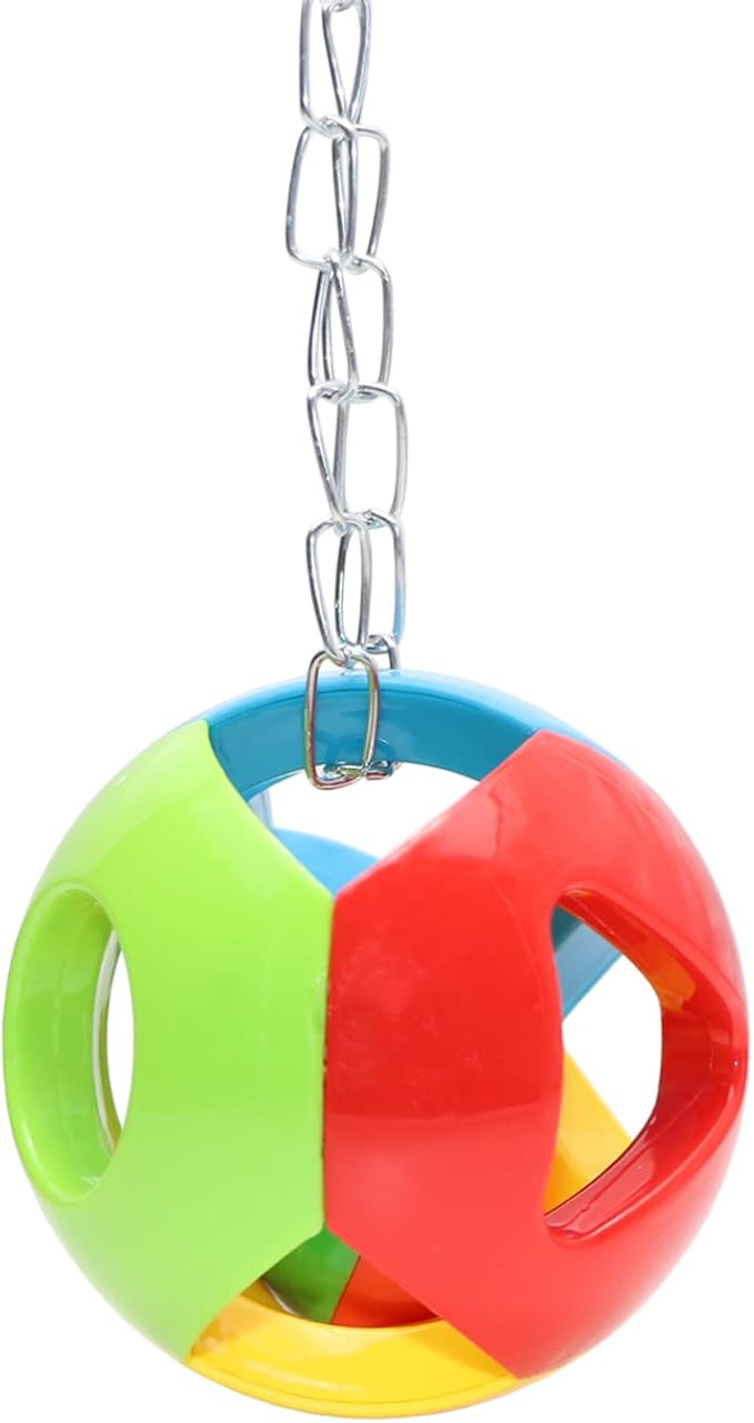 Wontee Bird Hanging Ball with Bell Colorful Chewing Treat Toy for Parrot Parakeet Cockatiel Conure Lovebird Dog Puppy Cat (3 PCS)