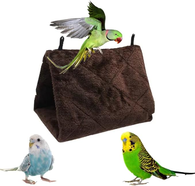 2 Pack Warm Bird Nest House Plush Birds Hut Bed Hanging Hammock Sleeping Bed Plush Hanging Snuggle Cave for Pet Parrot Parakeet Cockatiel Conure Cockatoo African Grey Macaw (Brown&Grey)