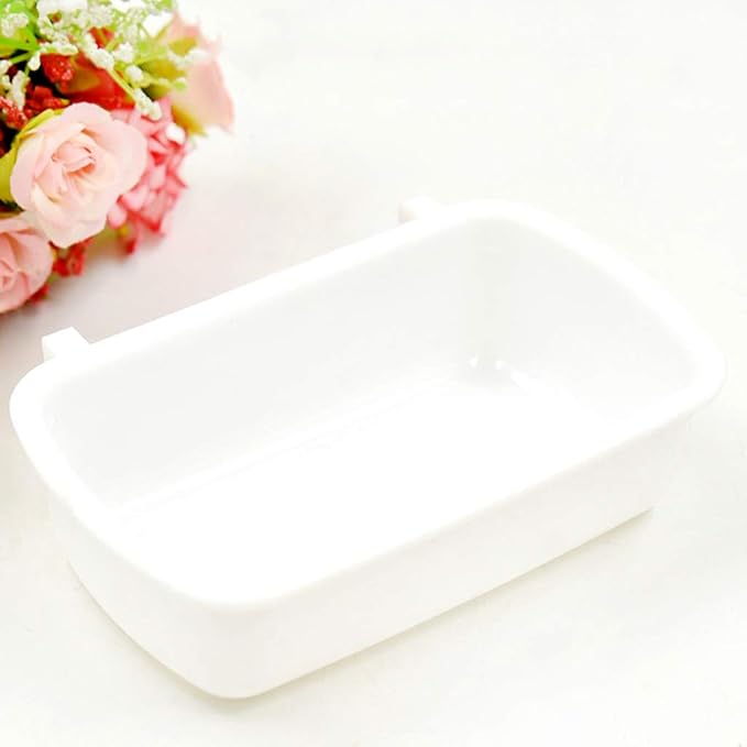 Pet Feeder Small Animal Water Food for Case with Hooks Cage Hook Cup Bowl Rectangle for Bird Hamster Parrot