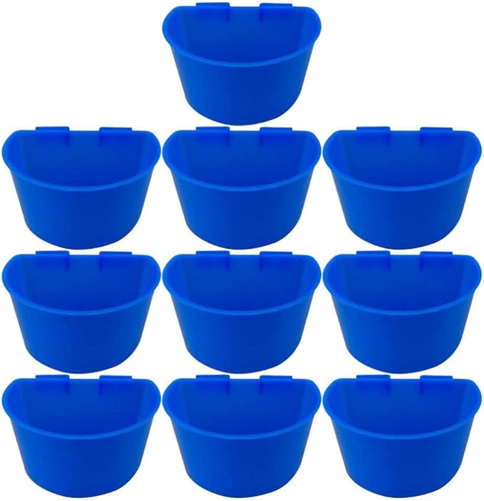 POPETPOP Thick Plastic Pigeon Feeder Water Bowl with Hook Semicircle Design Lightweight Easy Clean 4.33 Inch Cage Hanging Food Cup