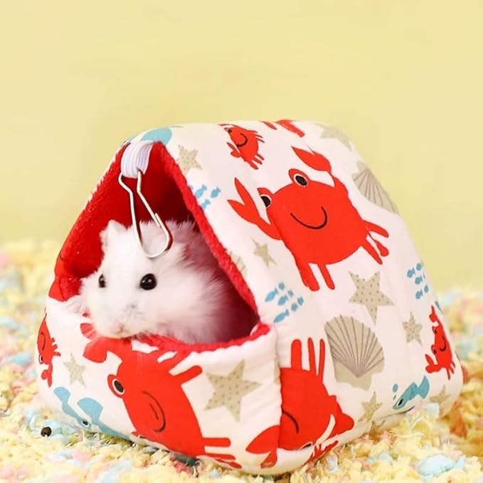 Warm Bird Nest House Plush Birds Hut Bed Hanging Hammock Sleeping Bed Bird Snuggle Cave Hanging Tent for Parrot Parakeet Cockatiel Conure African Grey Macaw-Crab