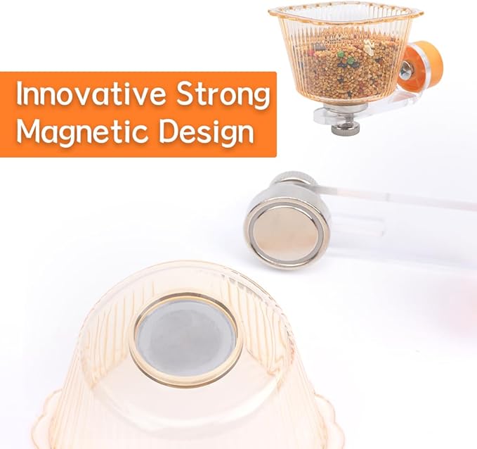 Bird Cage Feeding Cup Anti-Tip Feeder with Magnet Holder for Cockatiel Macaw Parakeet Finch Lovebird African Grey Small Birds (Yellow)