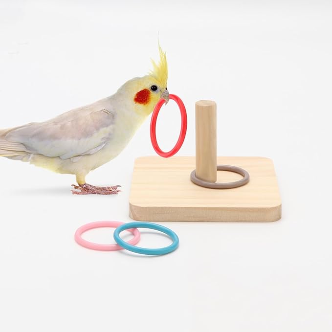 Bird Trick Tabletop Toys Wooden Ring Tower Toy for Parrot Parakeet Budgie Lovebird Intelligence Training