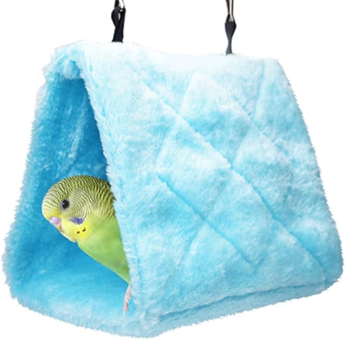 Pet Bird Nest Hammock Hanging Cave Cage Plush Snuggle Happy Hut Tent Bed (Medium, Blue)