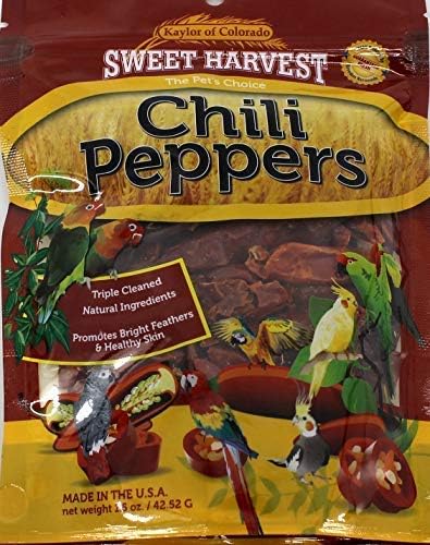 Chili Peppers Treat, 1.5 Oz Bag - Real Chili Peppers for Birds - Cockatiels, Parakeets, Parrots, Macaws, Conures