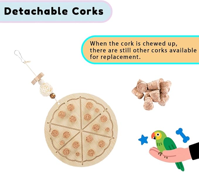 52 Detachable Corks for Bird Chew Toys - 40 Large & 12 Small Natural Cork Parts, Relieve Boredom & Anxiety, Foraging Toys, for Parakeet, Cockatiel, Conure, Budgie, Lovebird