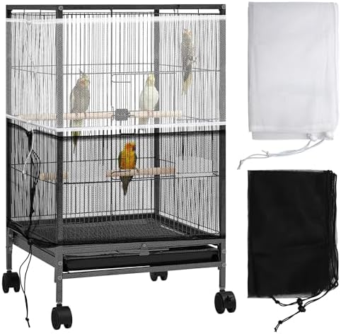 Catcan 2 Pack Bird Cage Seed Catcher Guard, Bird Cage Cover,Heavy Duty Adjustable Nylon Mesh Netting Seed Catche for Parrot Parakeet Macaw African(L-94.4’’*14.9’’)