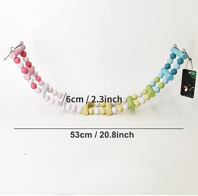 Bird Parrot Toys Ladders Swing Chewing Hanging Pet Cage Accessories Hammock Toy for Small Parakeets Cockatiels, Lovebirds, Conures (Macaron Color Ladder 10 Step), grey