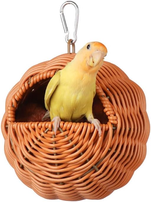 Bird Nest for Cage, Chew-Proof Natural Woven Hamster Hideout with Coconut Pad for Parakeets, Lovebirds, Sugar Gliders, Hamsters and Guinea Pigs (G-Type)