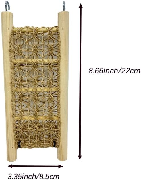1 Pcs Hermit Crabs Climbing Wooden Ladder Bridge with Hooks, Small Animals Climbing Toy with Rope for Hermit Crabs Chameleon Lizards Reptile Bird Parrot