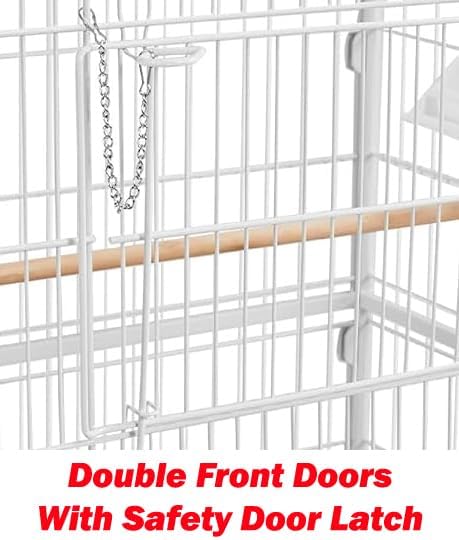 Extra Large Sturdy Wrought Iron Breeding Flights Canary Parakeet Cockatiel African Grey Lovebird Finches Parrot Home Cage Double Large Front Doors 4 Side Doors Bottom Storage Shelf On Lockable Wheels