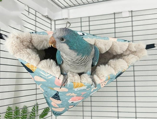 Yanmucy Bird Nests for Cages Waterproof Plush Winter Bird Hammock Hanging Warm Parrot Bed Cozy Corner Parrot House Tent for Sleeping Playing (Blue, Small)