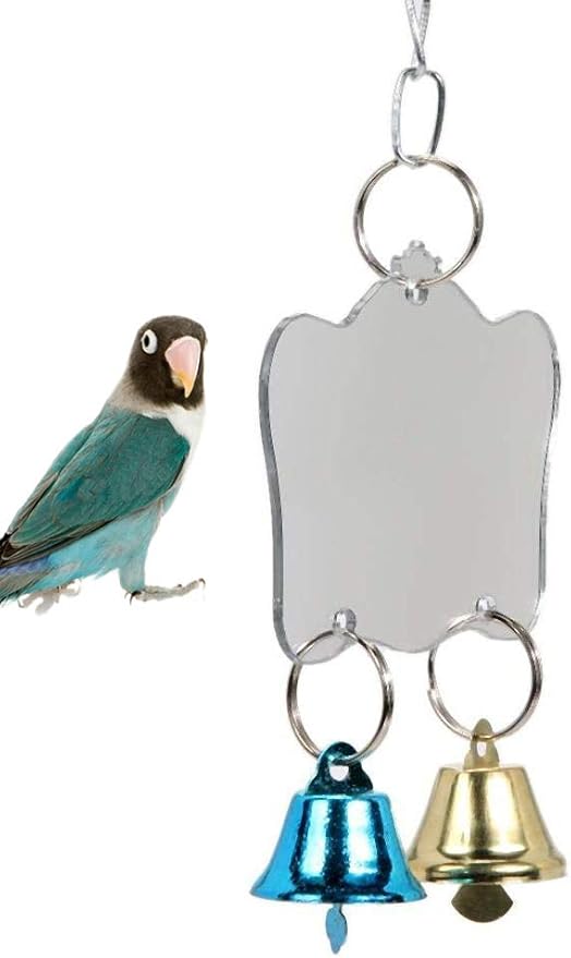 Litewoo Bird Mirror Toy Parrot Hanging Anti-Shatter Mirror Fun Play Toy with Bells for Parakeet Cockatiel Conure Budgie Lovebird Cockatoo Canary Finch Cage Accessories