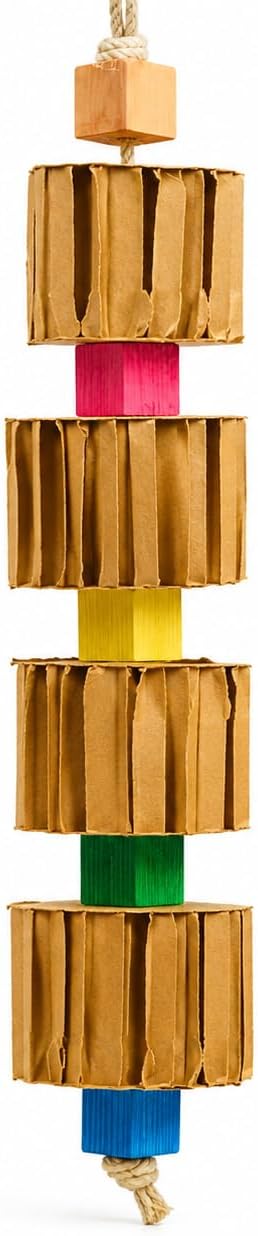 Bonka Bird Toys 3750 Big Quad Blocks N Cube 12" Wood and Metal Hanging Chew Toy for Medium to Large Birds Parrot Cage Enrichment
