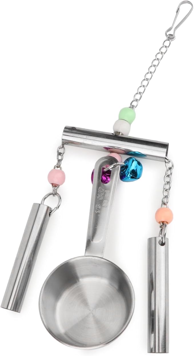 Hypeety Stainless Steel Bird Bell Toys Heavy Duty Hanging Spoons Rings Safe Metal Cage Hanging Bells Toy for Cockatoos Macaws African Grey Large Parrots and Birds (Bells+Spoon)