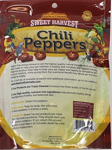 Chili Peppers Treat, 1.5 Oz Bag - Real Chili Peppers for Birds - Cockatiels, Parakeets, Parrots, Macaws, Conures
