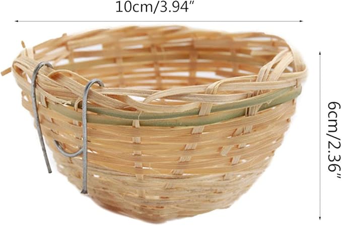 hejhncii Small Bird Nest with Metal Hook Hand Woven Bamboo Bird Eco-Friendly Birds Cages Accessory Cozy Birds Nest Hand Woven Bird Nest