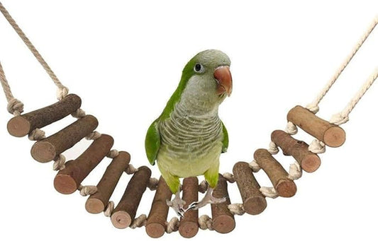 Bird Climbing Ladder Swing Chew Toy Hanging Parrot Perch Stand Toy Flexible Bridge Natural Wood for Parakeet Lovebird Cockatiel African Grey Cockatoo Conure Finch Cage Accessories