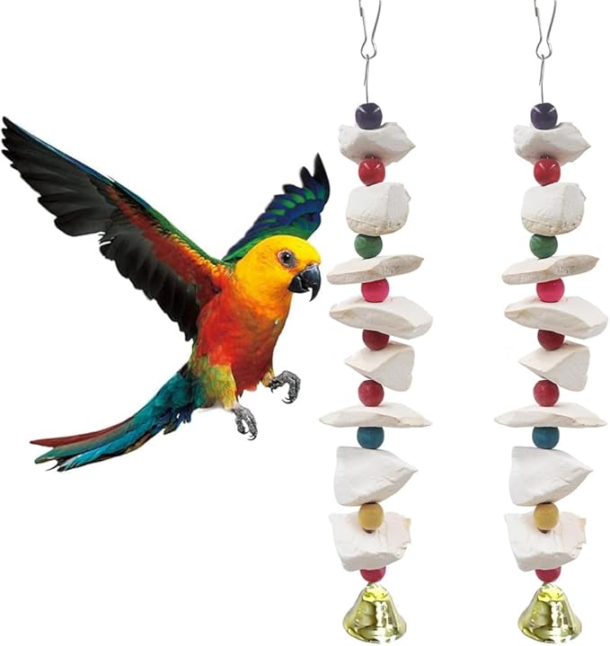2 Pack Bird Toys with Cuttlebone,Chewing Bird Toy for Parakeet, Bird Beak Grinding Stone,Natural Birds Calcium,Cage Accessories for Parakeets,Cockatiels, Lovebirds, Small to Medium Birds