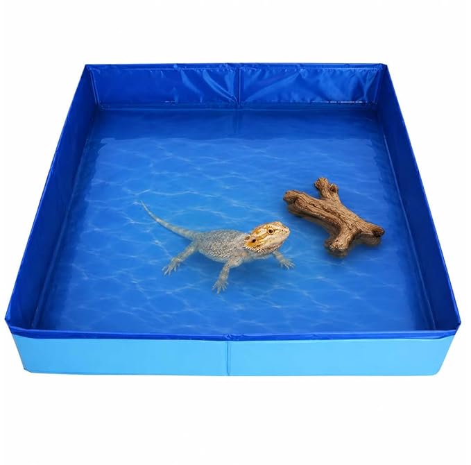 Large Foldable Reptile Bath Tub, Square Bearded Dragon Bath and Bathtub for Bathing and Soaking, Portable Pet Pool for Bearded Dragons, Turtles, Lizards and Small Animals