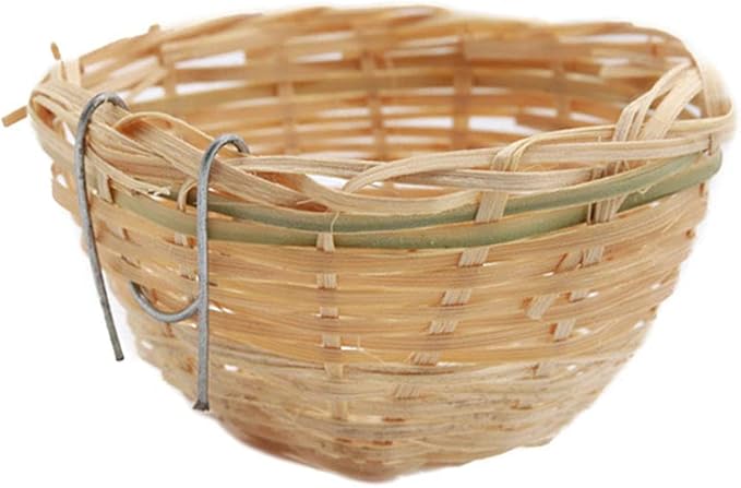 hejhncii Small Bird Nest with Metal Hook Hand Woven Bamboo Bird Eco-Friendly Birds Cages Accessory Cozy Birds Nest Hand Woven Bird Nest