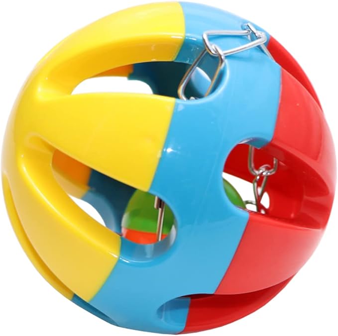 Wontee Bird Hanging Ball with Bell Colorful Chewing Treat Toy for Parrot Parakeet Cockatiel Conure Lovebird Dog Puppy Cat (1 PCS-Random)