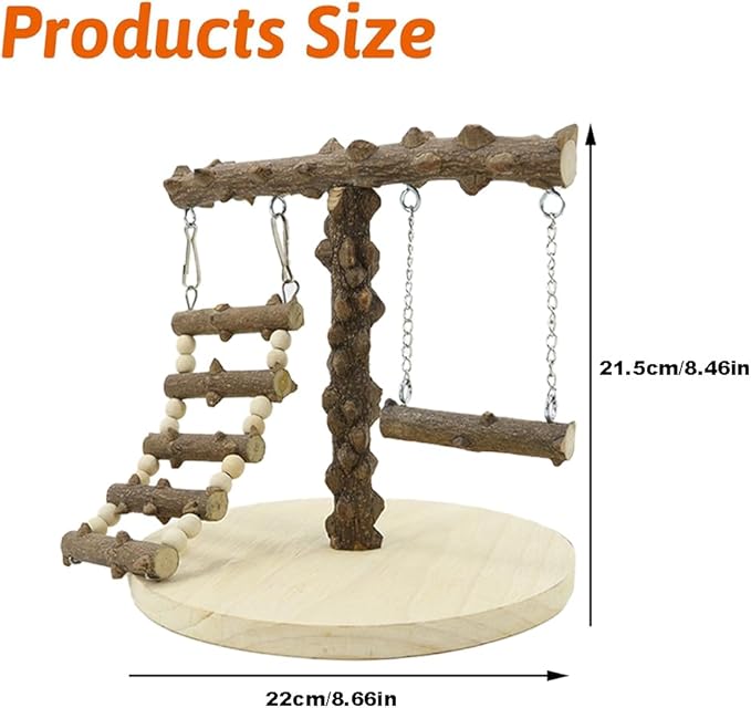 Natural Wood Parrot Play Stand, Bird Gym with Ladder and Swing, Training Station, Climbing Playground for Budgies, Cockatiels, Lovebirds,Conures Small to Medium Birds