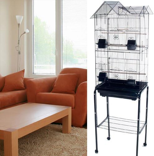 Mcage Large Roof Top Canary Parakeet Cockatiel Lovebird Finch Roof Top Bird Cage with Rolling Stand