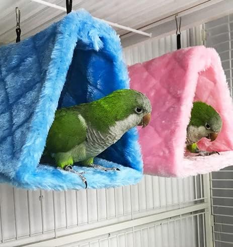 2 Pack Warm Bird Nest House Bed Hanging Hammock Sleeping Bed Plush Hanging Snuggle Cave Happy Hut for Pet Parrot Cockatiel Cockatoo Parakeet Conure African Grey Macaw (Blue&Pink)