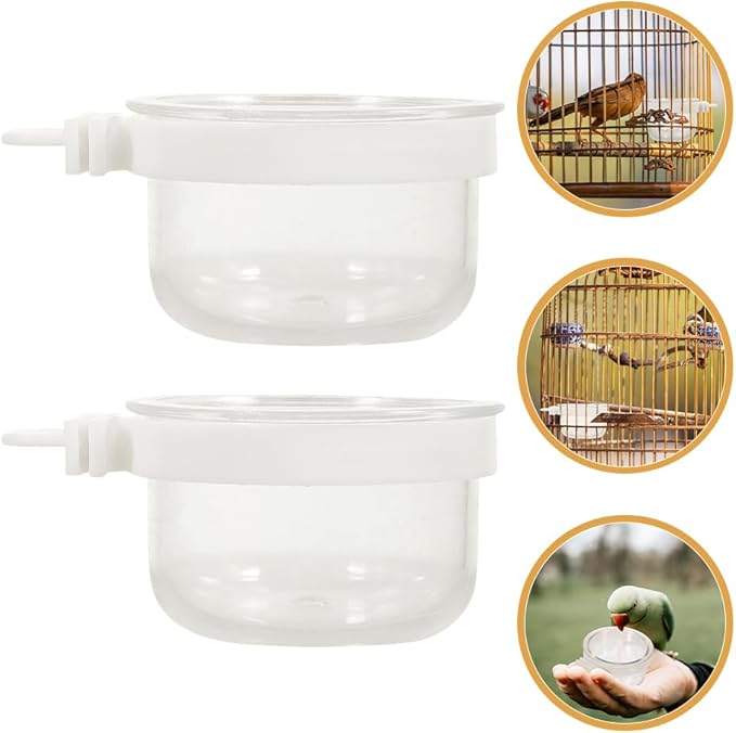 balacoo Small Bird Food and Water Bowl Detachable Acrylic Cage Feeder Cup for Parrots Cockatiels Convenient Hanging Bird Feeding Dish