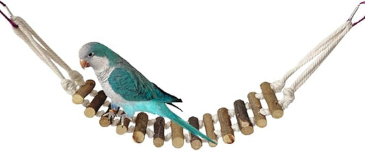Rope Ladder Bird Toy, Wood Stairs Climbing Activity Attachment Natural Wooden Step Swing Hanging Chewing Pet Bridge Cage Birdcage Lovebirds Rodent Parakeet Parrot Cockatiel Gecko Hermit Crab