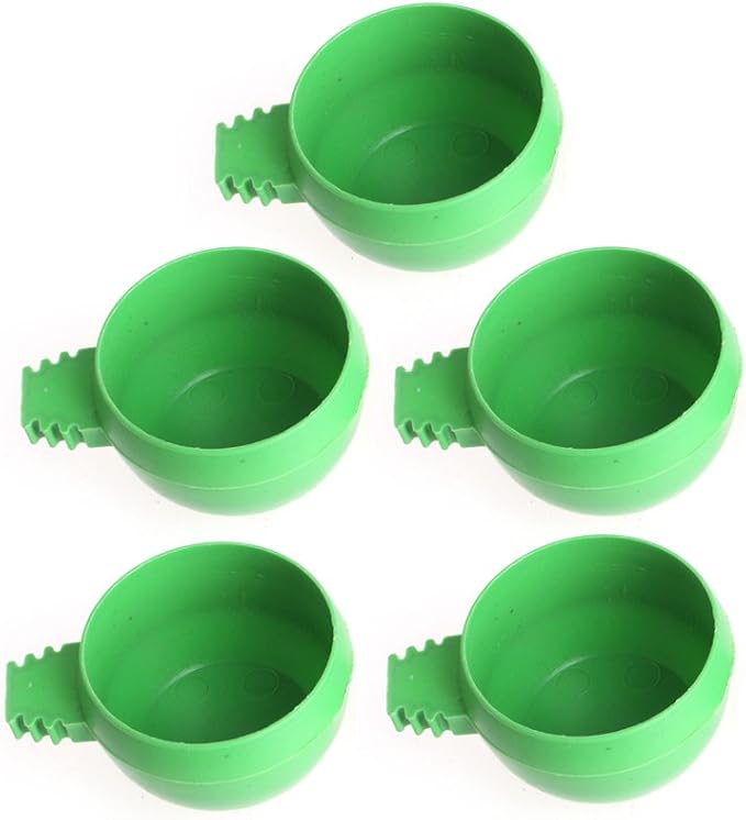 Mini Bird Parrot Food Water Bowl Feeder Plastic Pigeons Birds Cage Sand Cup Feeding Holder (5Pcs, L)