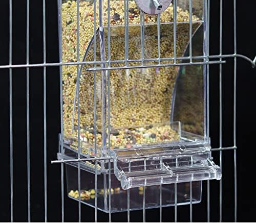 No Mess Bird Feeder,Bird Feeder for Cage,Automatic Acrylic Parakeet Feeder Cage Accessories for Small Birds Parrot Parakeets Canary Cockatiel Finch(Transparent)