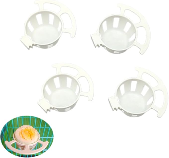 4 Pack Bird Egg Feeder Hanging Cage Protein Boiled Egg Holder Tray Bird Mineral Blocks Holder Food Bowl for Parrot Rock Ball Calcium Teeth Chew Toy Seat Ball Suet Dough Parakeet Cockatiel