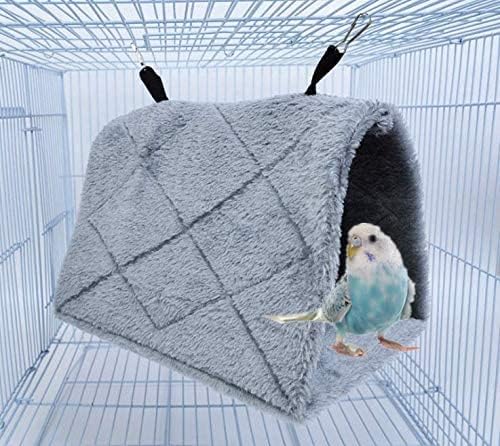 2 Pack Warm Bird Nest House Plush Birds Hut Bed Hanging Hammock Sleeping Bed Plush Hanging Snuggle Cave for Pet Parrot Parakeet Cockatiel Conure Cockatoo African Grey Macaw (Brown&Grey)