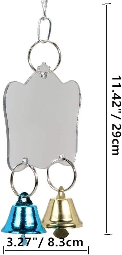 Litewoo Bird Mirror Toy Parrot Hanging Anti-Shatter Mirror Fun Play Toy with Bells for Parakeet Cockatiel Conure Budgie Lovebird Cockatoo Canary Finch Cage Accessories