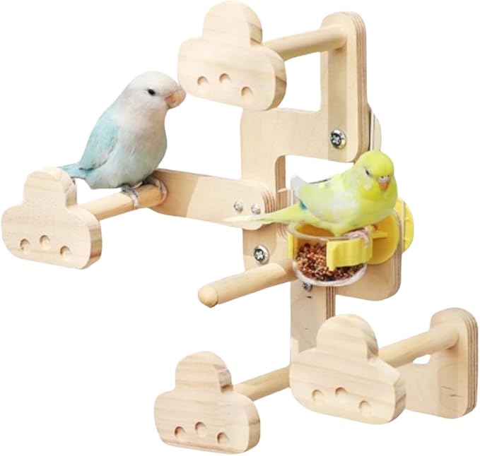 Wooden Playground with 5 Perches for Parrots, Bird Cage Accessories Wooden Playing Gyms Exercise Sturdy for Lovebird Budgie Conure Cockatiel Quaker Caique Small to Medium Parrots