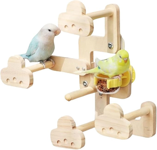 Wooden Playground with 5 Perches for Parrots, Bird Cage Accessories Wooden Playing Gyms Exercise Sturdy for Lovebird Budgie Conure Cockatiel Quaker Caique Small to Medium Parrots