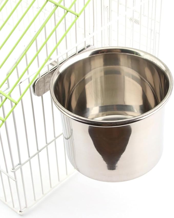 BESPORTBLE Stainless Steel Large Parrot Feeder Bowl Hanging Food and Water Container for Macaw Cage Accessories Easy to Clean Durable