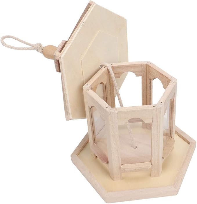 Bird Feeder for Outdoor, 24.5×20×20cm Wooden Hanging Birdfeeder Building Kits Birds Nests Ornaments Feeder Food Container with Hang Rope