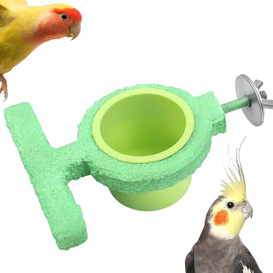 Bird Cage Feeder with Perch Stand Resin Food & Water Cup Holder for Parakeets Cockatiels Lovebirds Finches Small Birds (Green)