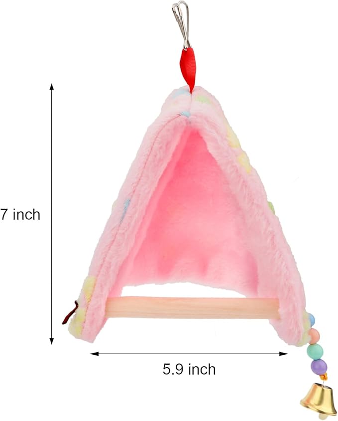 Bird Plush Perch Tent Winter Warm Triangle Hammock Nest Bed for Parrot Budgie Parakeet Cockatiel Lovebird (S)