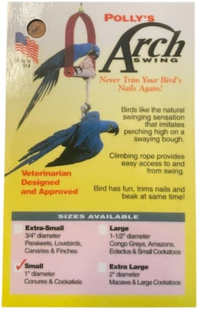 Polly's Arch Swing-Nail Trimming Bird Swing for Cages-Great for Parrots Including Parakeets, Cockatiels, Amazons, Macaws, and Cockatoos. (Small)