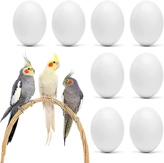 8Pcs Fake Bird Eggs, Stop Egg Laying fit Cockatiels, Green Cheeks, Lovebird, Ringneck Dove, Lorikeet, Bourke Parakeet, Quaker Parrots