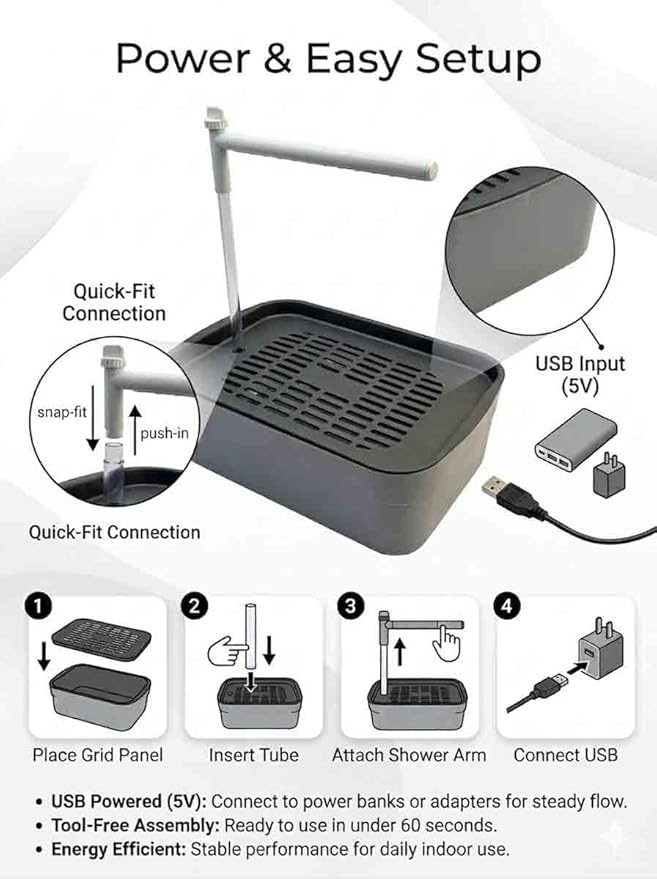 Automatic Parakeet Bird Bath with Pump,Adjustable Water Flow & Parrot Shower,USB Powered Bird Fountain Bathtub for Cage,Quiet Circulating Water System for Budgie,Lovebird (S)