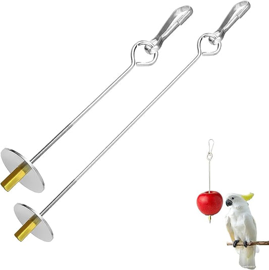 2 Pcs Stainless Steel Bird Skewer Feeder - 6.63"/8.58" Dual-Size Parrot Fruit & Veggie Holder with Chain Durable Foraging Toy for Budgies Parakeets Cockatiels (Chicken & Pet Bird Safe)