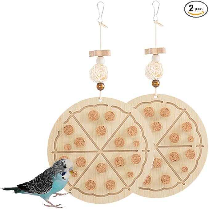 2 PCS Wooden Bird Chew Toys-6.3 X 6.3 Inch Hanging Parrot Toys with Detachable & Replaceable Corks,Foraging Toys for Cockatiels,Parakeets,Conures & Small to Medium Parrot